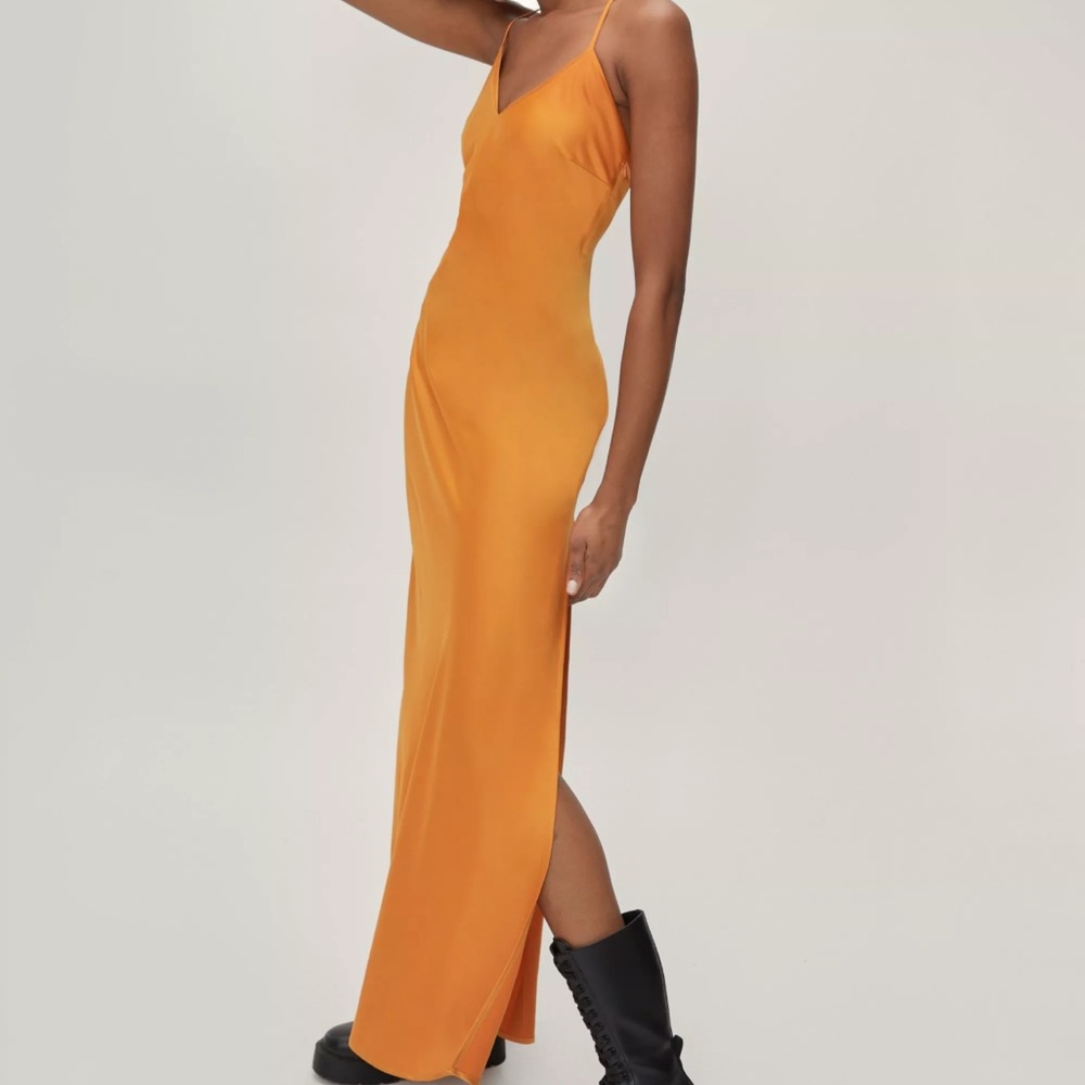 ::NEW:: Nasty Gal Strappy Back Split Hem Satin Maxi Dress